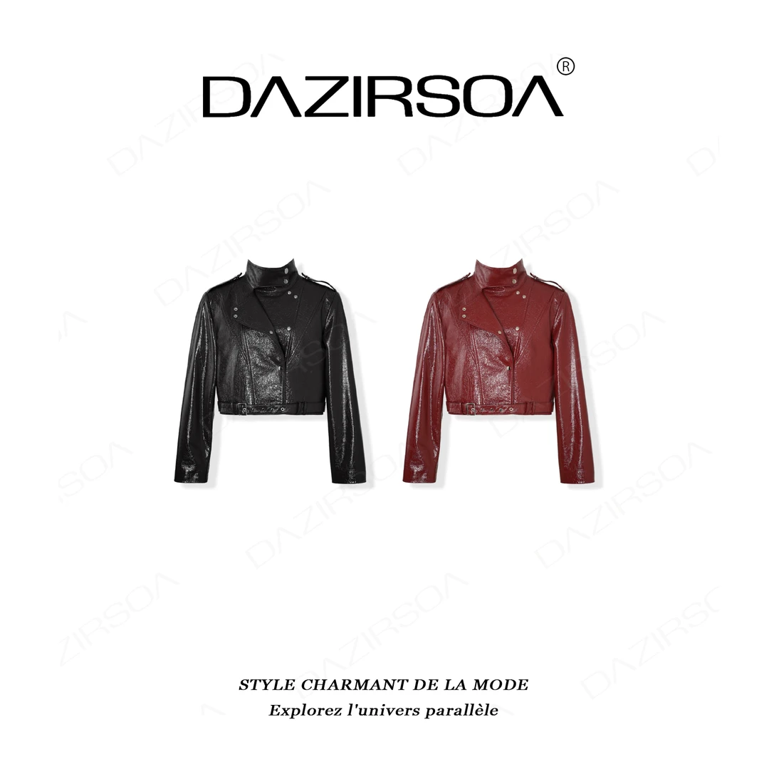 DAZIRSOA/达姿“镜影同频”时尚百搭1oo羊皮机车夹克外套 AB550