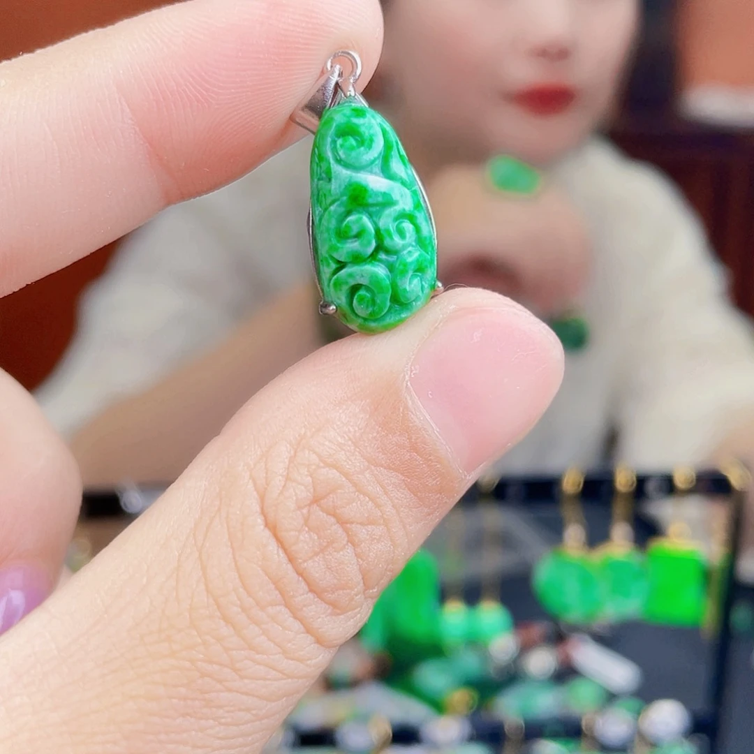 翡翠银S925镶嵌耳饰饰品