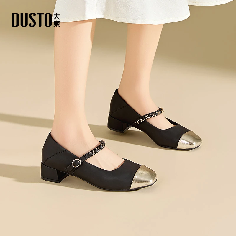 大东浅口通勤玛丽珍女鞋2025秋季新款中跟扣带时尚法式单鞋女0007