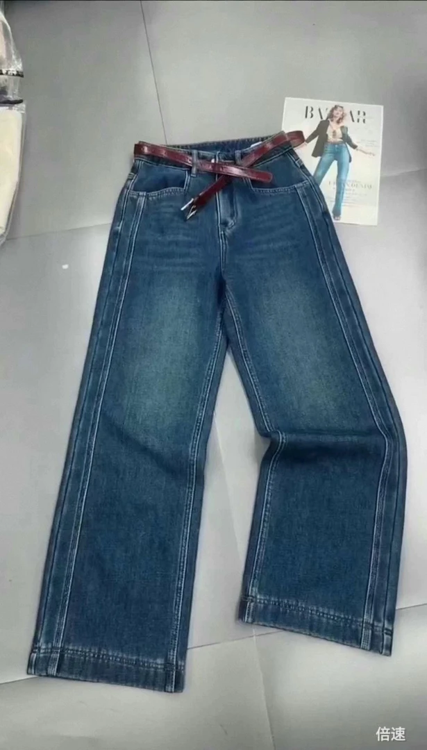 古欧高腰显瘦直筒牛仔裤女17961