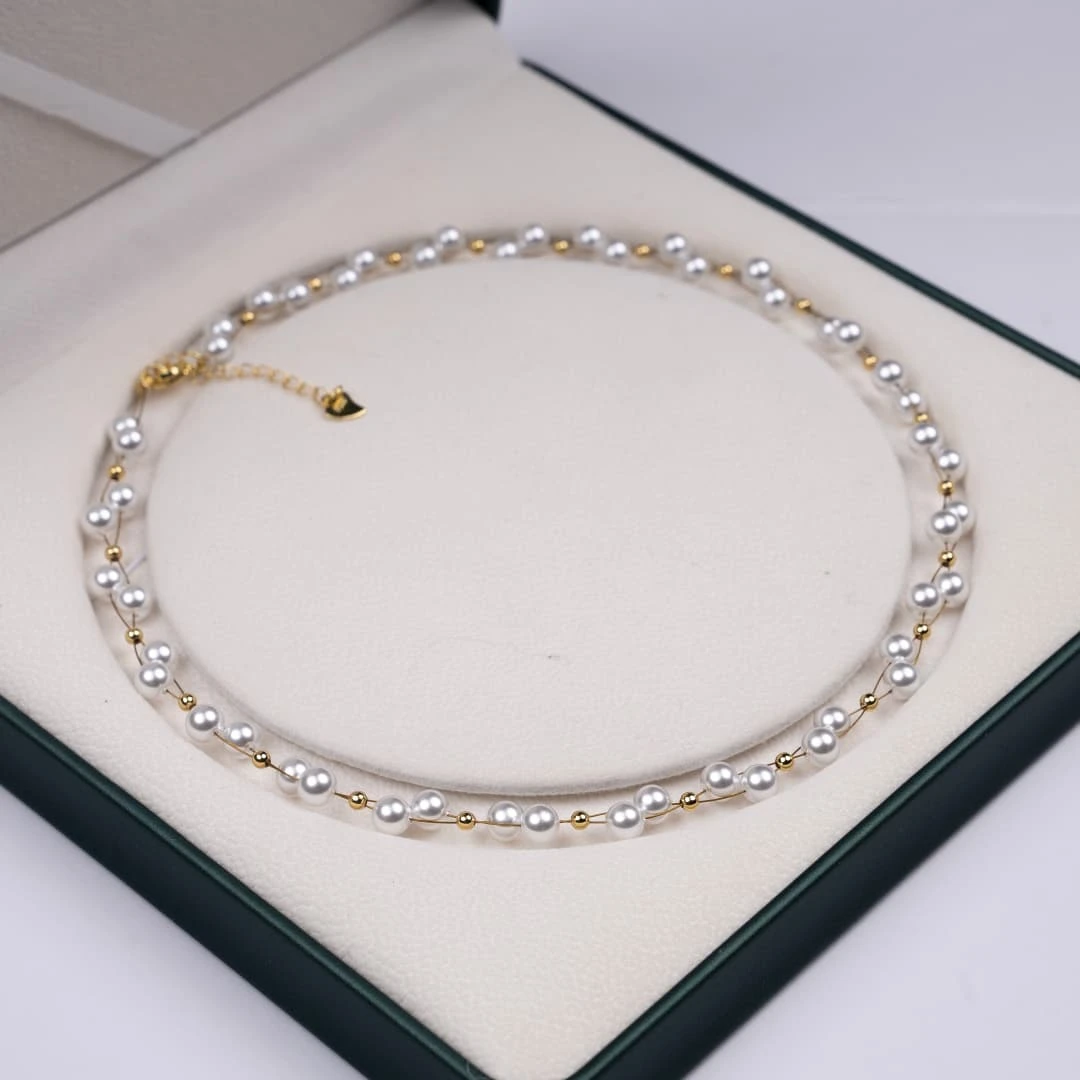 铜合金项链 大小珠延长扣满天星项链