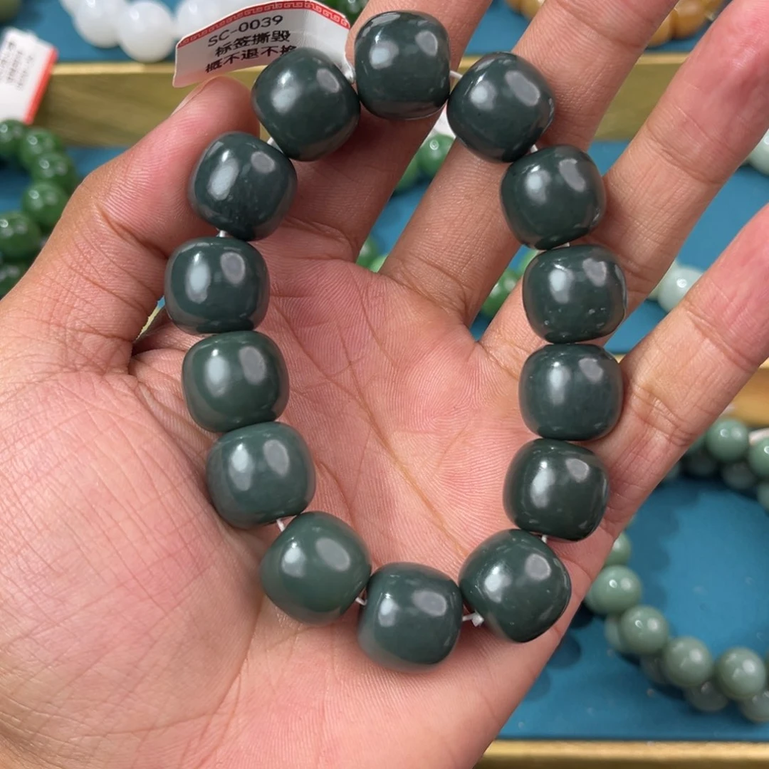 手串未镶嵌和田玉纯天然新疆和田玉且末蓝瓷蓝16老型