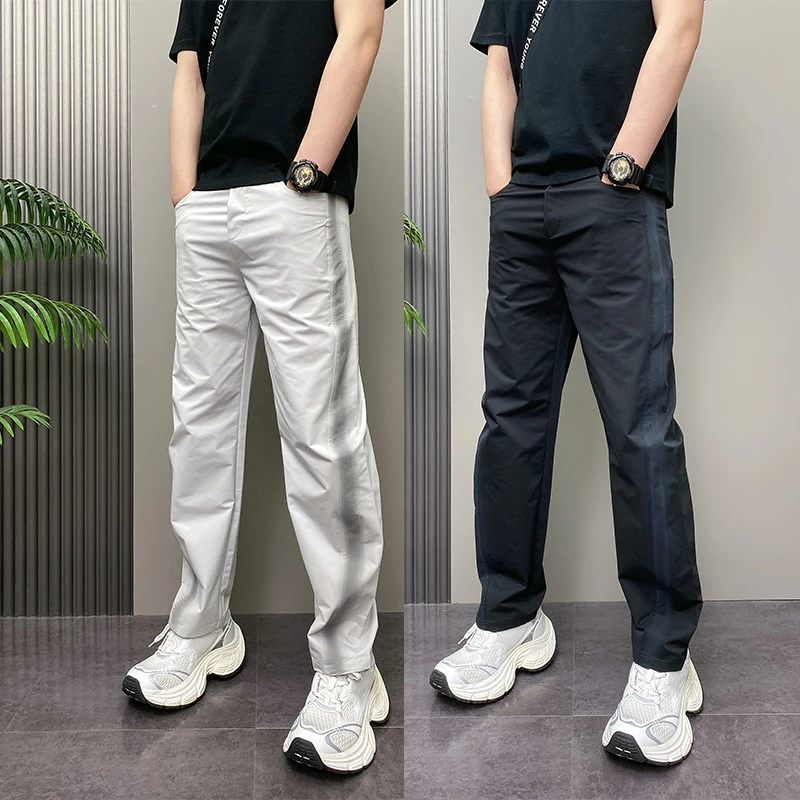 2025年夏季薄款潮流韩版痞帅高街美式宽松哈伦弯刀裤条纹户外男士