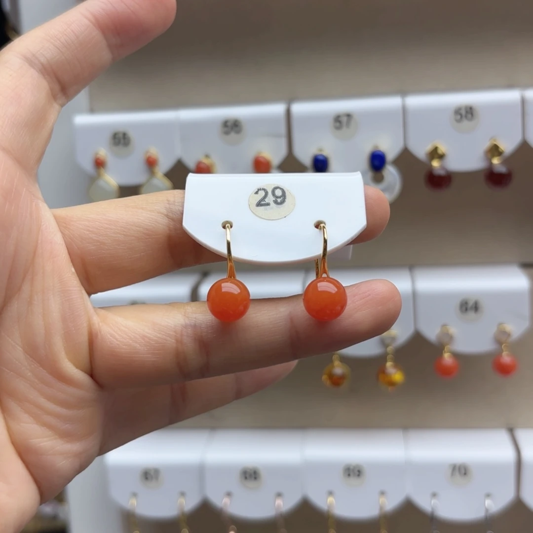 银S925镶嵌南红玛瑙耳饰