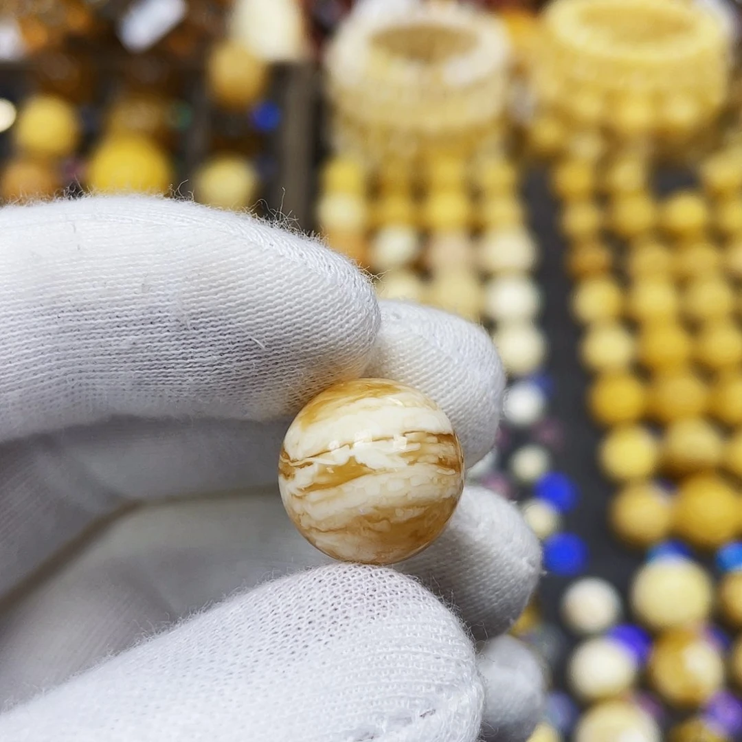 蜜蜡珠宝奇石未镶嵌14.4mm橘金瓷虎皮蜡｜圆珠·段掌柜