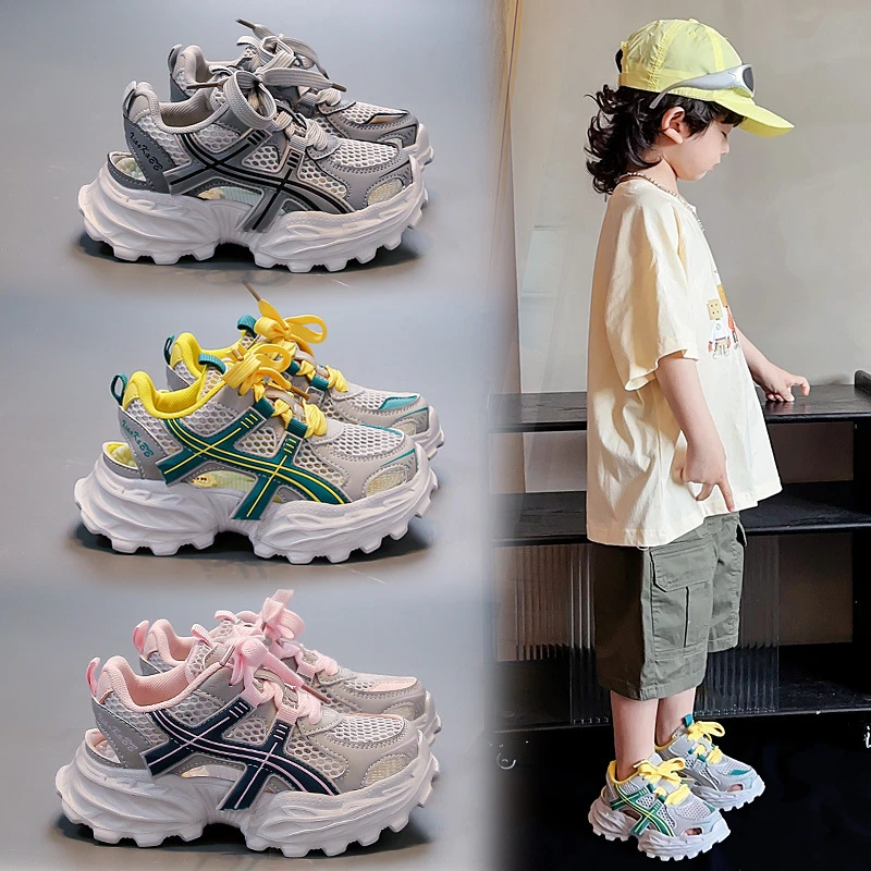 2025年夏款儿童框子鞋网面透气镂空女宝宝老爹鞋时尚男童凉鞋2898