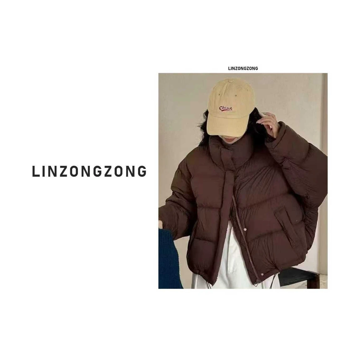 新款冬季白鸭绒女小黄鸭立领泡芙韩版宽松加厚面包服