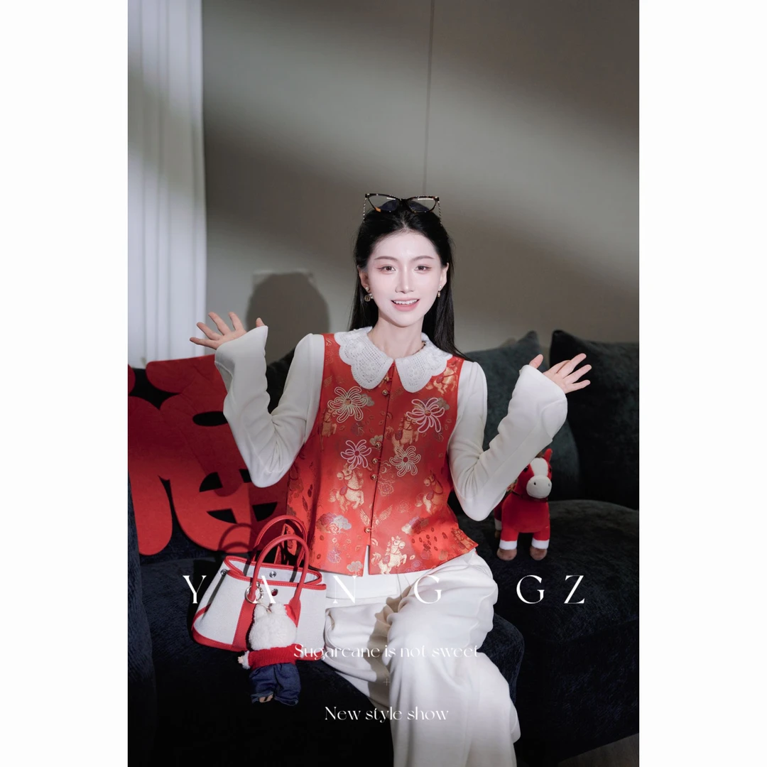 YANG GZ【花火绽放-红】新中式马纹花火圆领马甲女 GZ5153GL602695