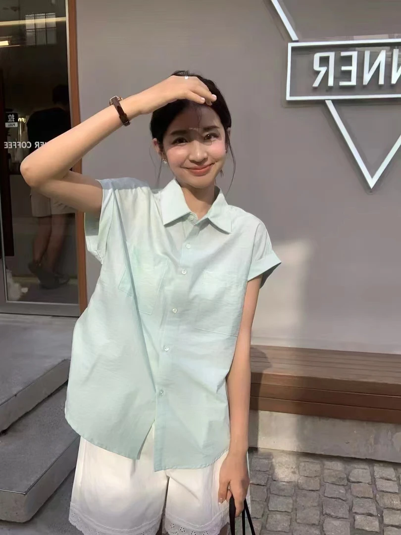 kittin@7883 韩系极简百搭肌理感飞袖衬衫 6-13