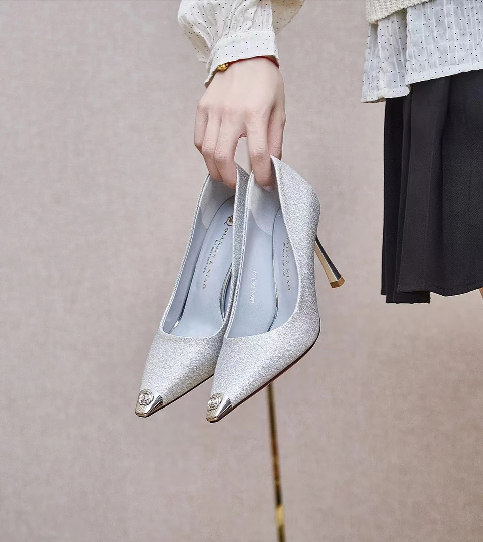 法式新款防踢头时尚气质高跟鞋银色金色宴会鞋名媛高跟鞋2359-5