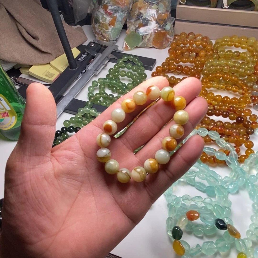 蛇纹石玉未镶嵌手链花玉卡12微瑕福利