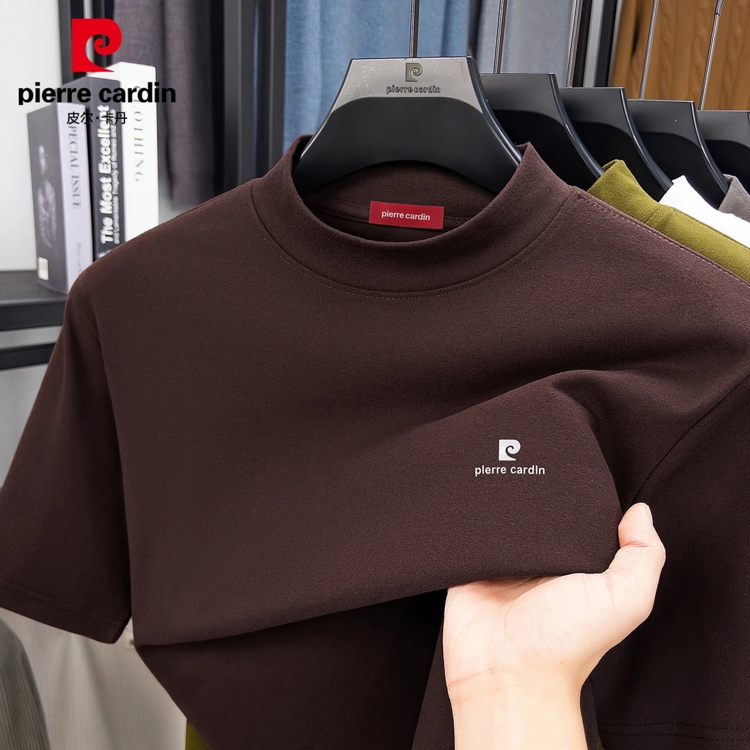 皮尔卡丹圆领德绒短袖t恤男士春季新款内搭磨毛t恤宽松休闲上衣男