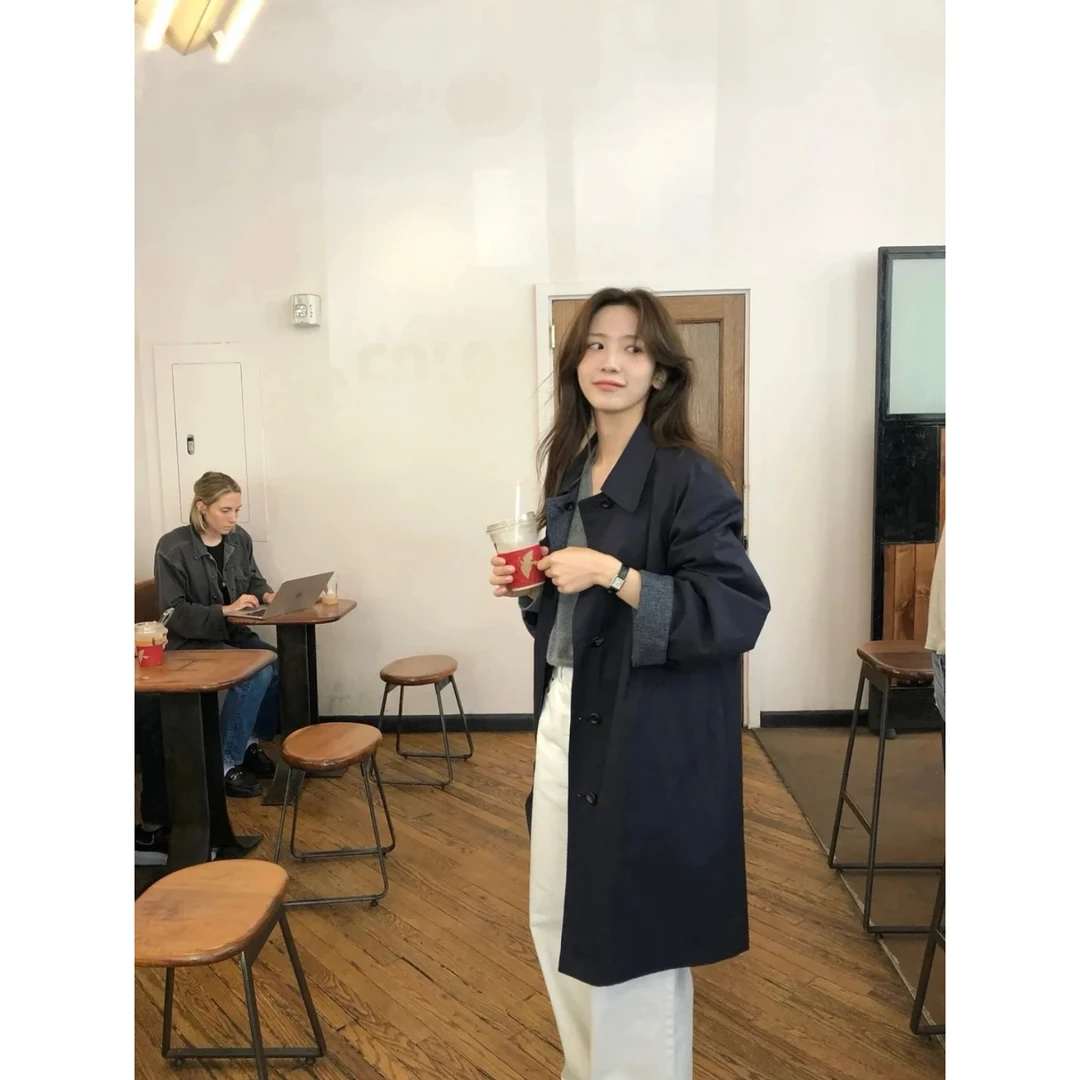 韩版the八*奶【正反两穿】中长款纯色/格子风衣外套 BunnyXu丨L911C