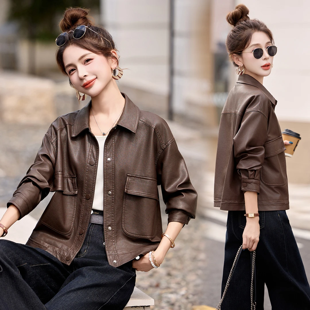 口袋短款皮衣2025秋季新款外套上衣百搭时尚洋气显瘦春秋休闲女士