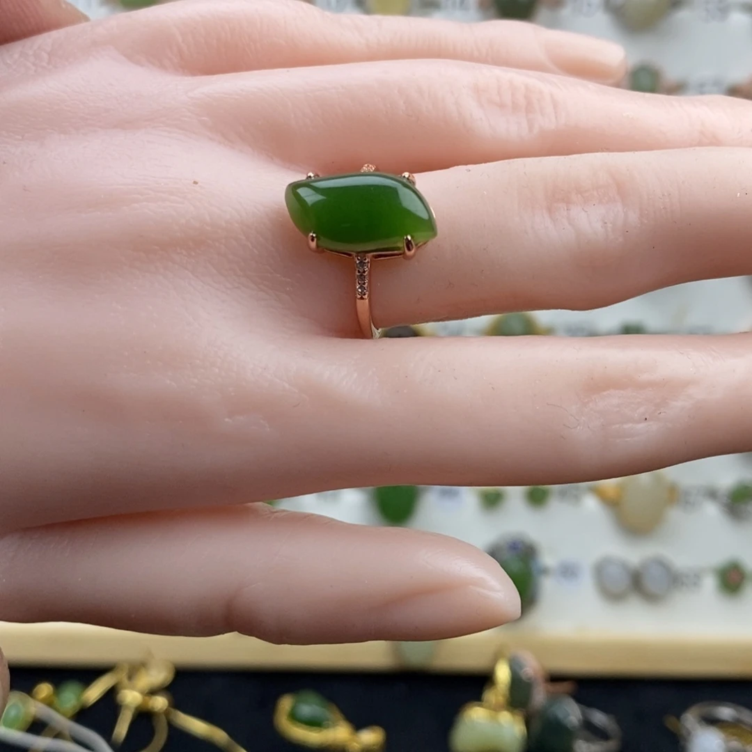 和田玉（碧玉）银S925镀金镶嵌戒指