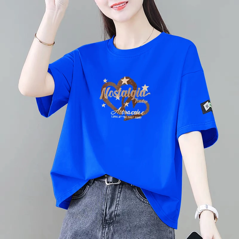 100%纯棉短袖t恤女夏季新款韩版时尚减龄宽松显瘦遮肚洋气上衣ins