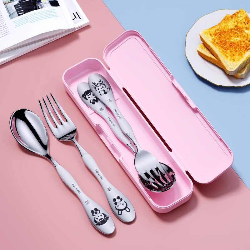 304不锈钢叉子儿童可爱便携餐具叉子学生专用创意一人一勺吃饭勺