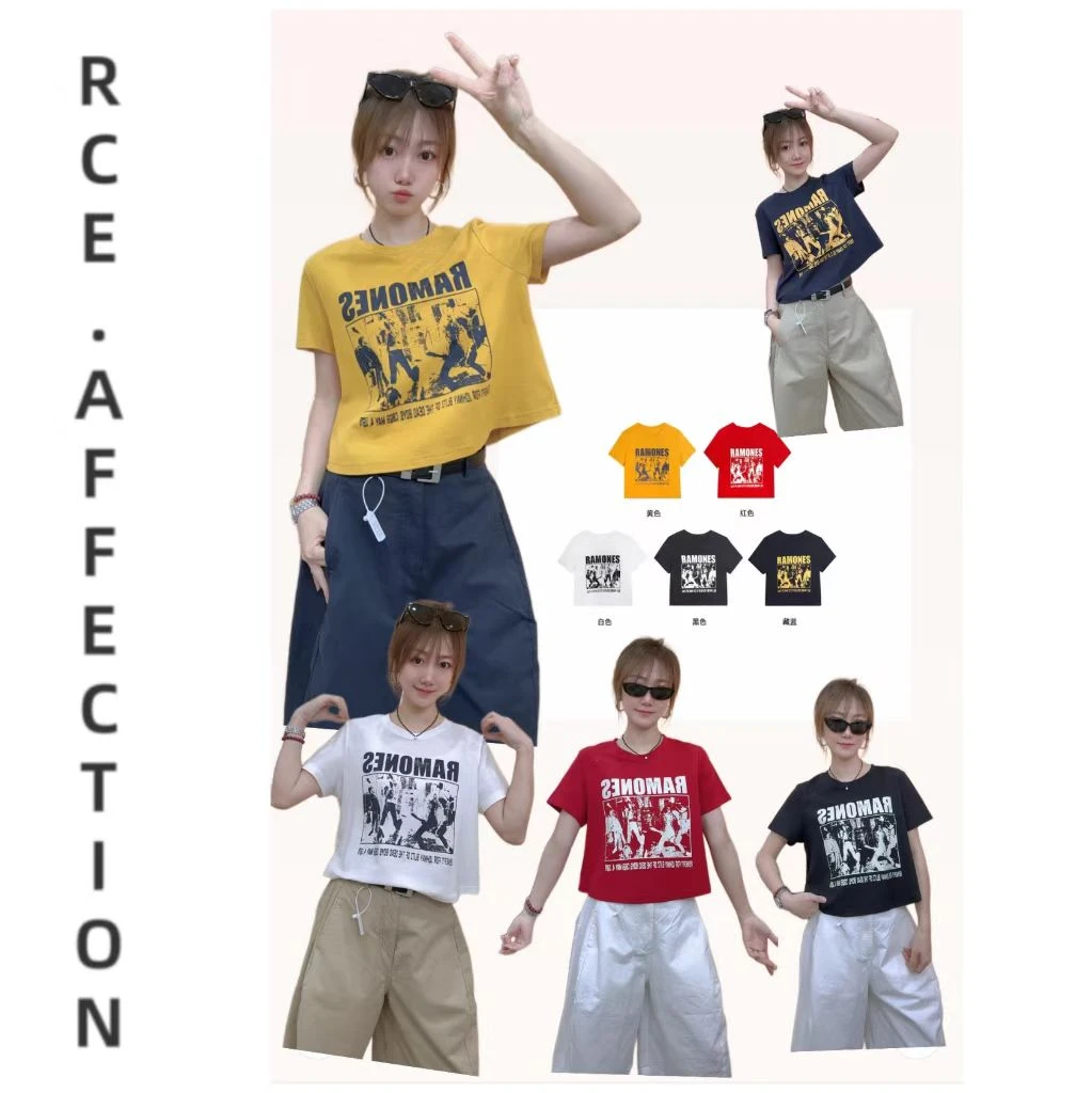 （潮牌T）夏季做旧雷蒙斯乐队印花短袖宽松正肩T恤