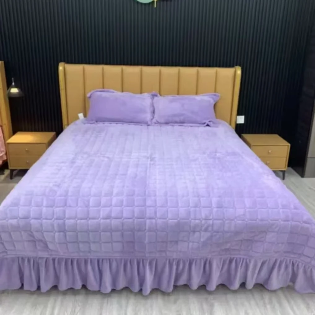 【九色床裙】小方格牛奶绒荷叶边床裙多色整合