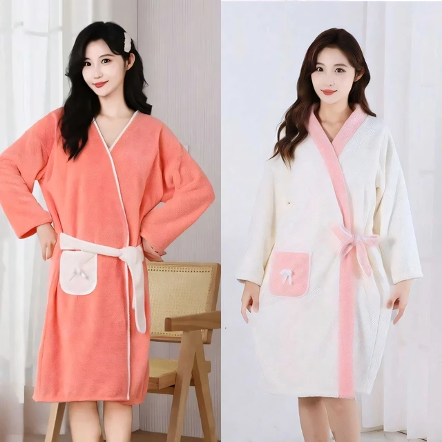 冬季长袖浴袍居家休闲服家用睡袍女学生洗澡大浴巾比棉吸水柔软