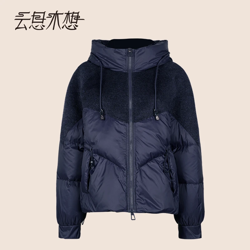 Ysimo-X云思木想云朵绒绒连帽拼接羊毛面料腰间抽绳羽绒服13897