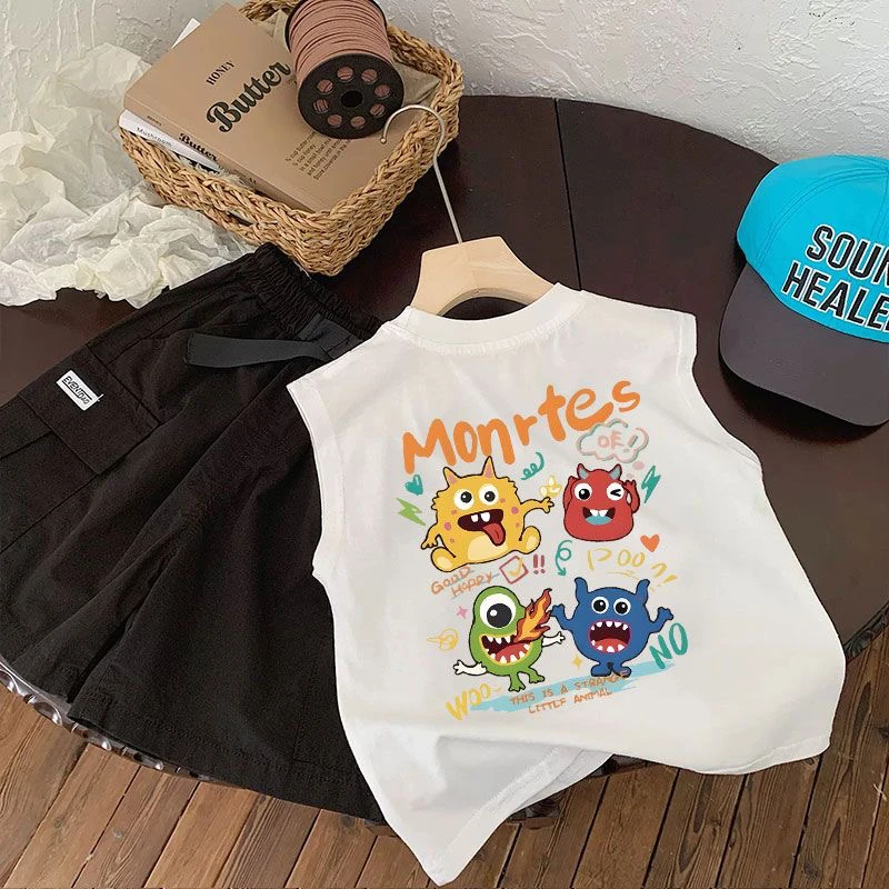 2025新款夏装男童背心潮炸街帅气酷酷帅气印花纯棉无袖上衣外穿潮