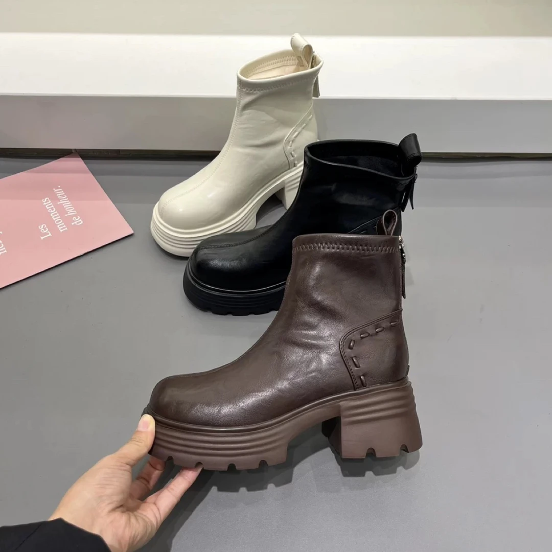 「雯姐家」小个子增高6cm秋冬新款炸街复古马丁靴切尔西靴