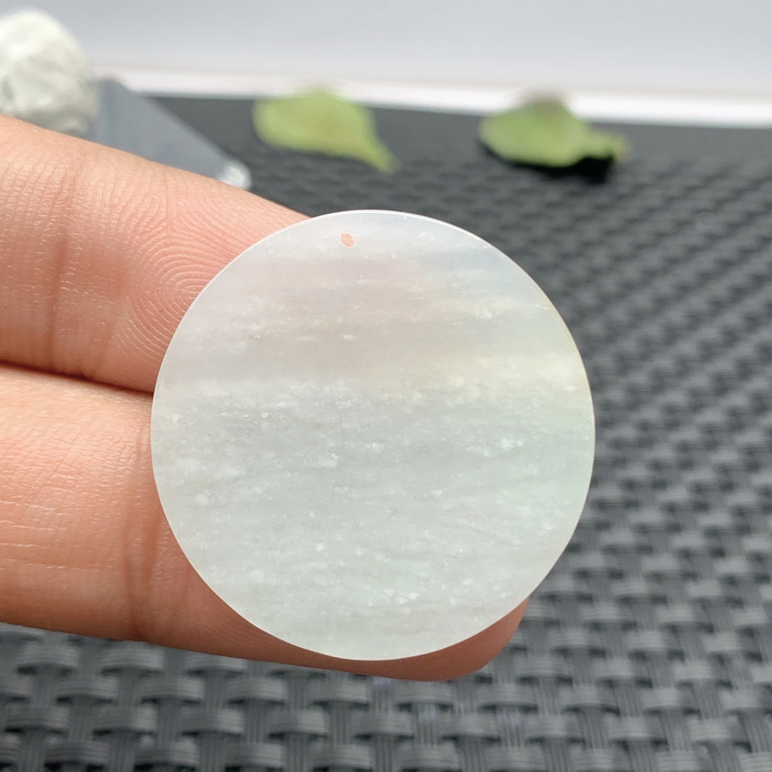 缅料纯天然a货翡翠无事牌吊坠冰透黄翡圆形小挂件挂坠通透双面