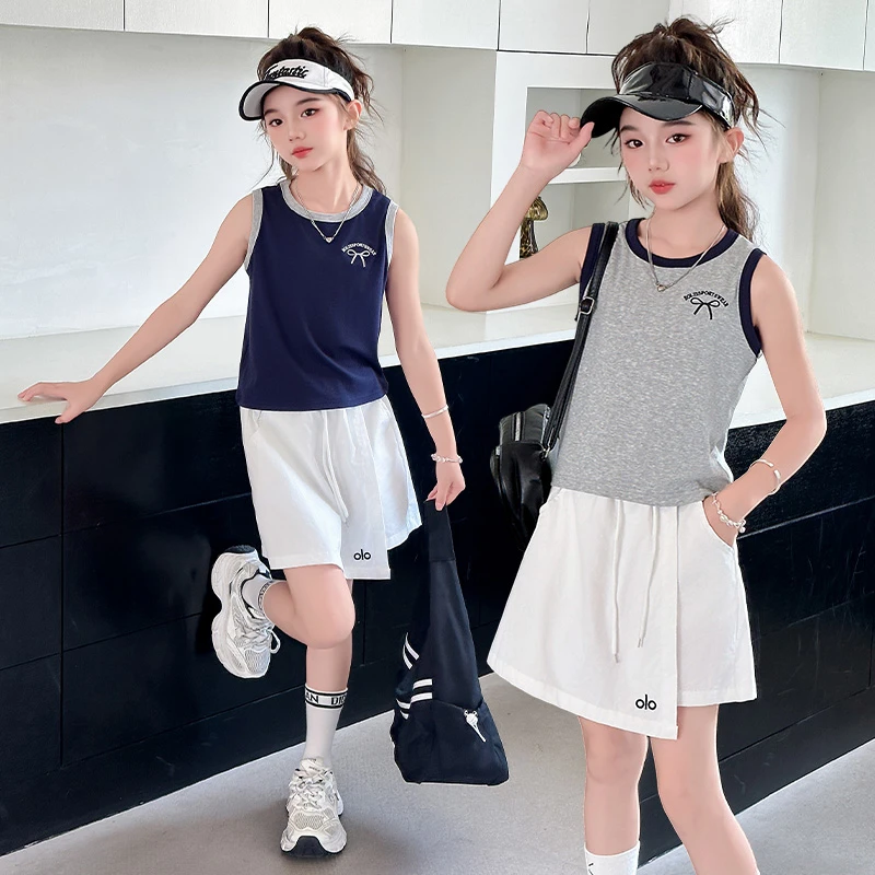 女童刺绣背心套装夏季2025新款儿童洋气无袖背心休闲短裤两件套潮