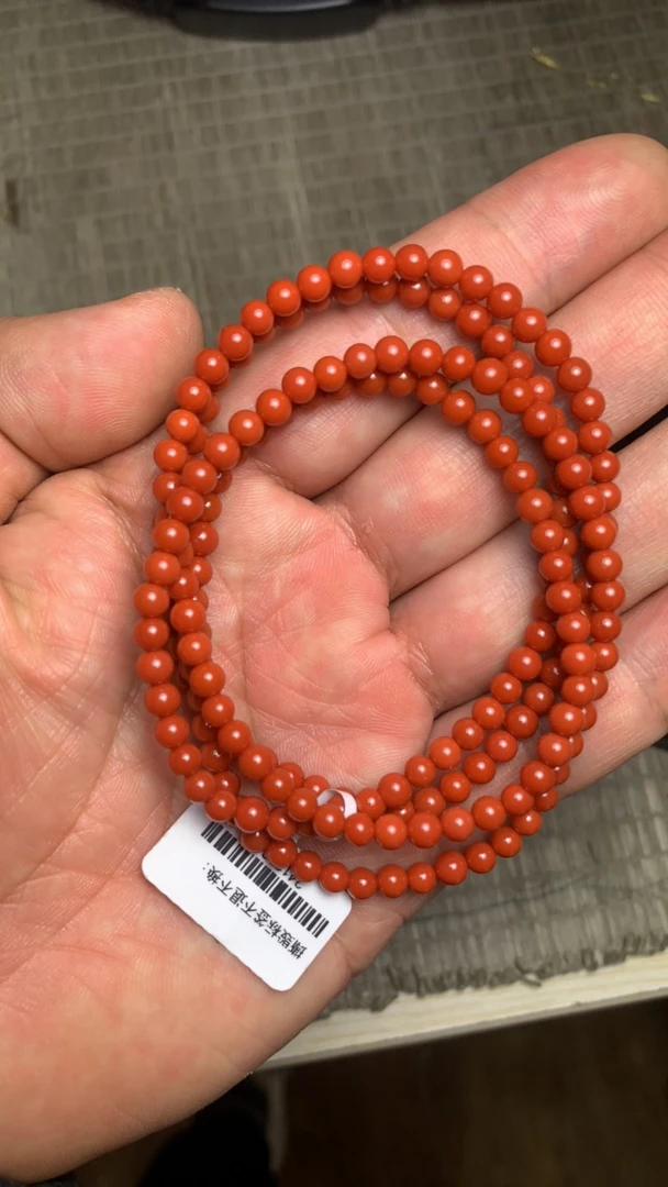 241216-1天然原矿南红官坡锦红小米珠多圈4mm