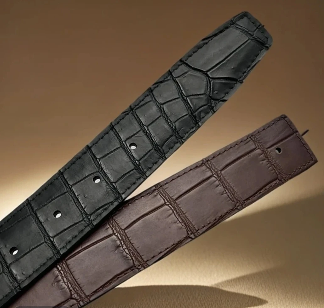 棕色、黑色鳄鱼皮3.8打孔扣双面皮休闲商务男士高端腰带百搭真皮