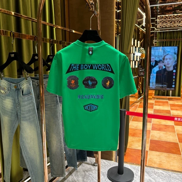 P-【黄总推荐】2025夏季时尚潮流百搭奢潮高端刺绣短袖25028