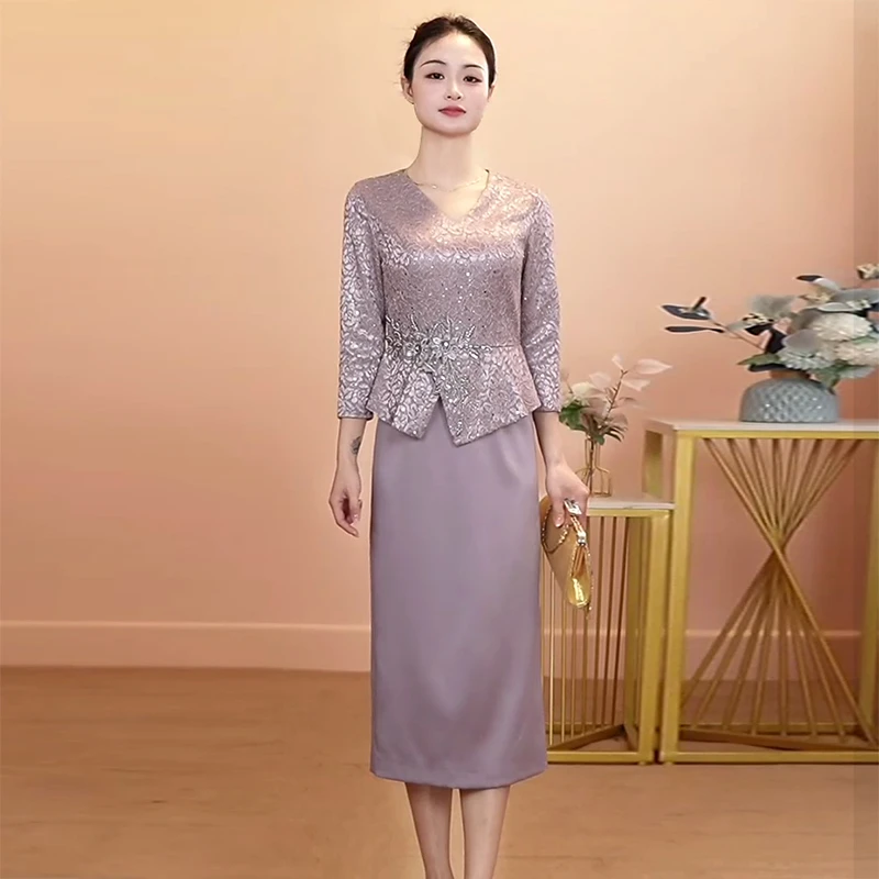 喜妈妈婚宴礼服喜婆婆婚宴装2025新款高贵年轻遮肚子紫红色