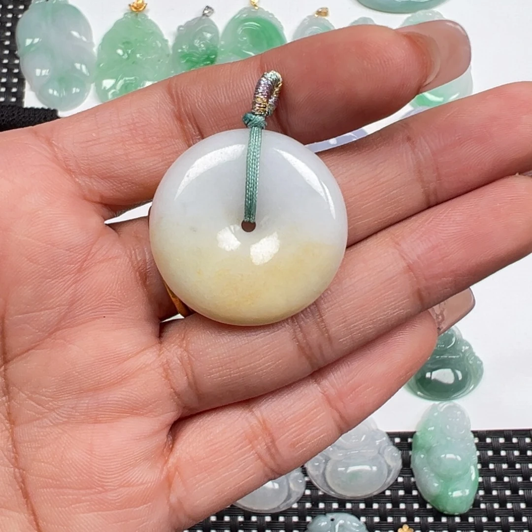 翡翠未镶嵌颈饰天然黄翡平安扣