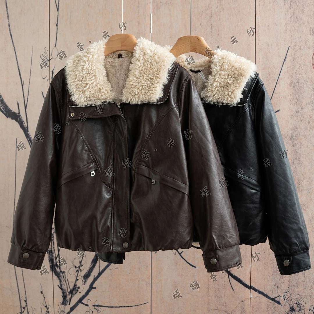 【顺】新中式毛绒大翻领加绒加厚保暖皮衣外套K750