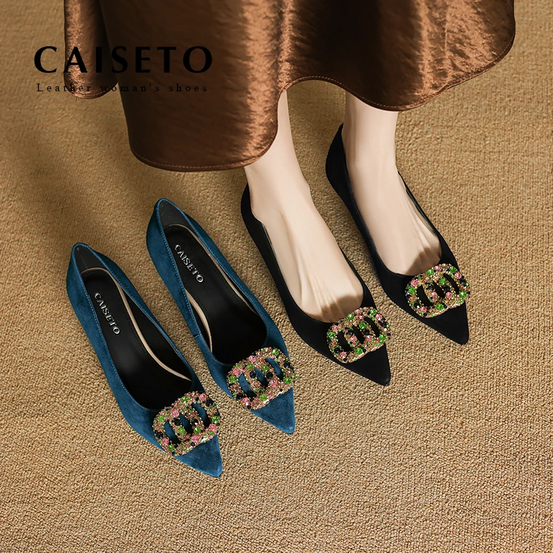 羊皮/4.5cm轻奢性感单鞋女2025春秋真皮拼接尖头浅口鞋子25D235