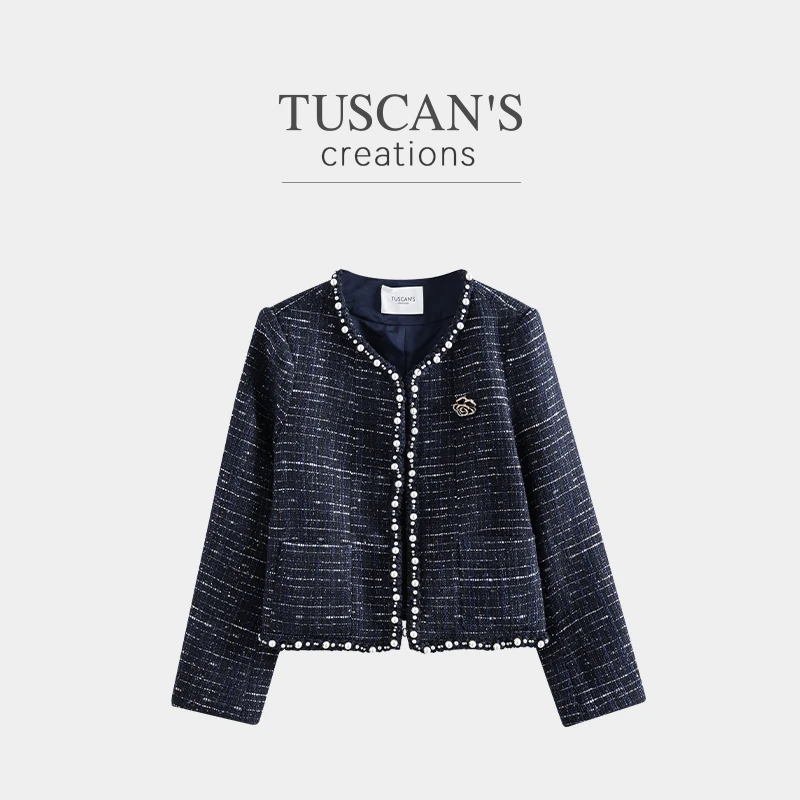 TUSCAN'S CREATIONS女秋冬小香风法式复古短外套设计款粗花呢