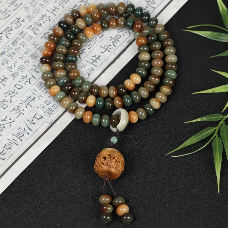 敦煌菩提多圈108颗挂坠绿檀香囊MK699