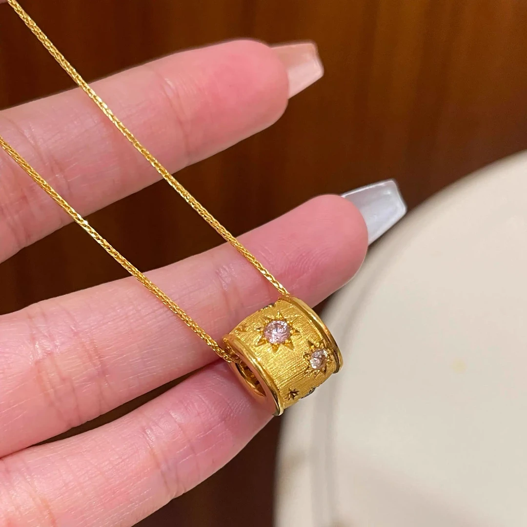 坠链均足银 足银项链   【彩色八芒星转转桶珠项链9058】