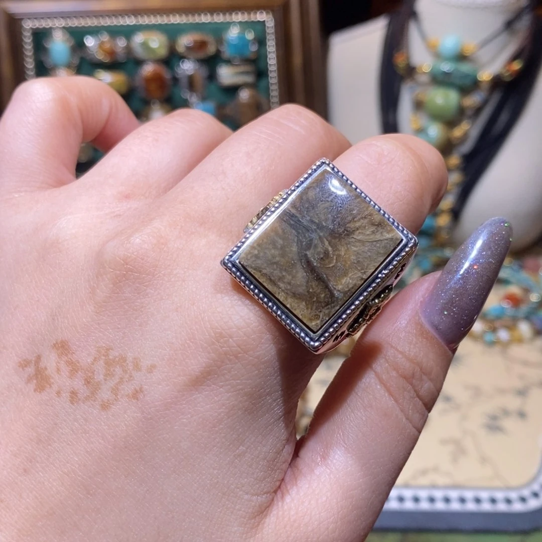 琥珀银S925镶嵌戒指戒指