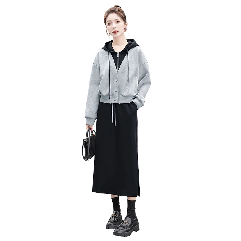 丝柏舍2025秋装新款女假两件外套搭半裙两件套休闲套装S33Q4206N