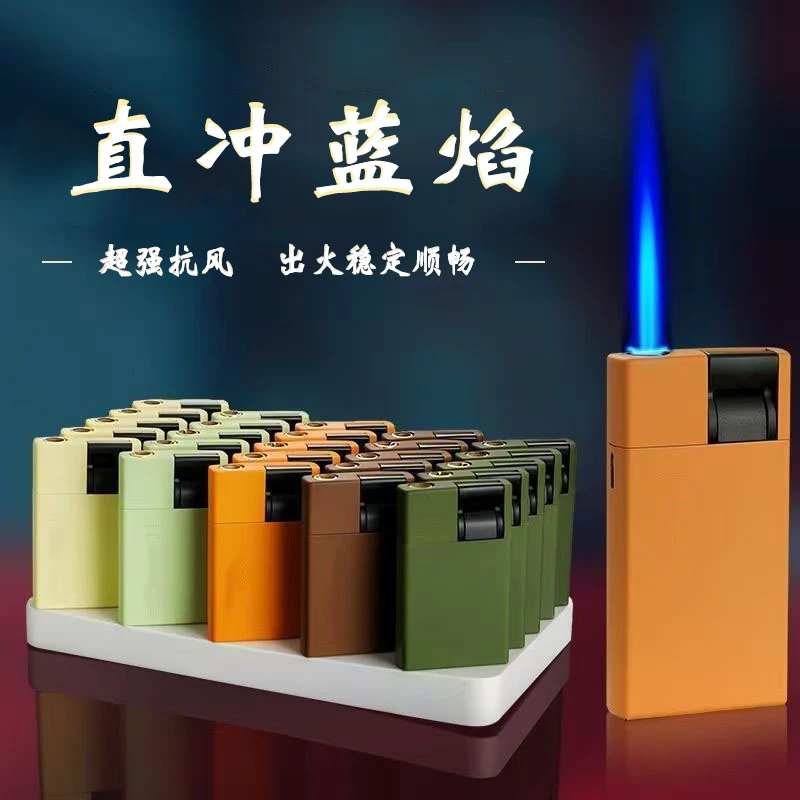 2025网红爆款金属橡皮双层厚耐用蓝焰直冲打火机批发定制男士礼物