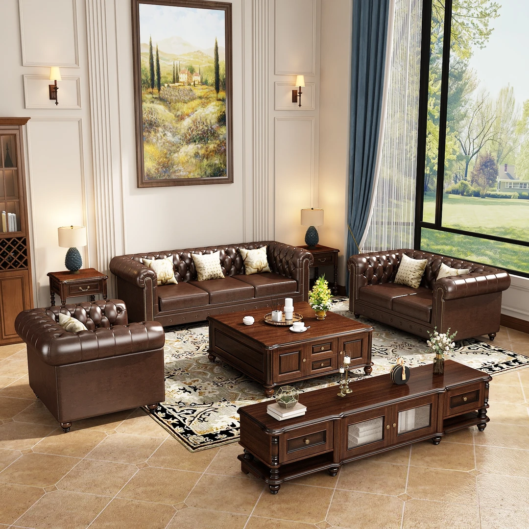 H19-美式骑士沙发酒吧复古客厅家用办公室双人简易三人位美式沙发