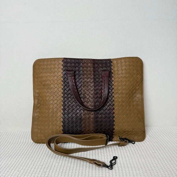 99新 BOTTEGA VENETA/葆蝶家 98新/5840男士编织棕色全皮公文包