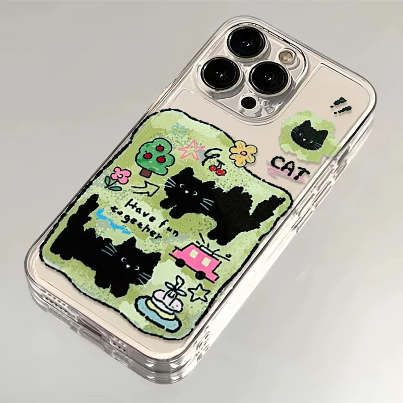 春日草坪黑猫适用iPhone苹果16/15手机壳13软14华为vivo小米oppo