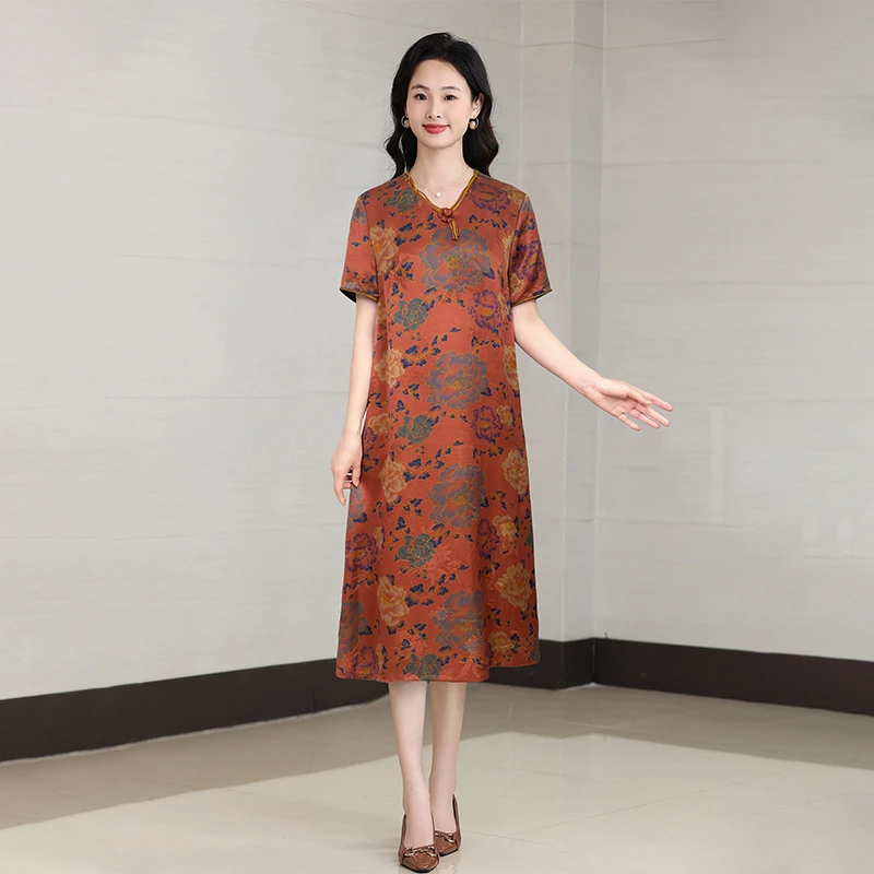 DAA2528香云纱真丝连衣裙新款女气质显瘦复古高端桑蚕丝