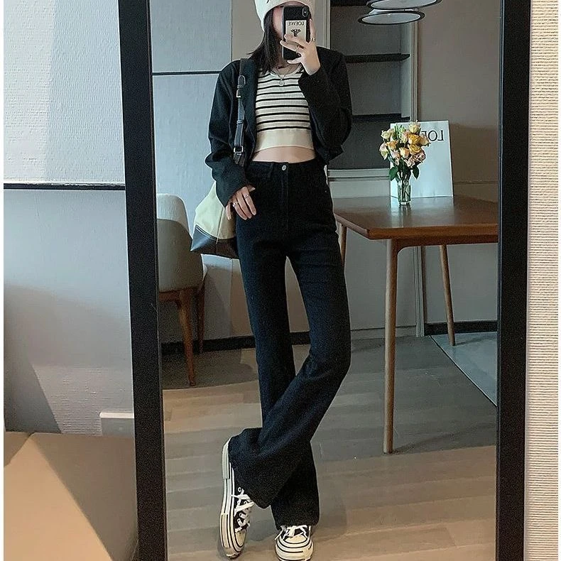 微喇牛仔裤女高腰显瘦2024年新款修身百搭马蹄裤秋冬裤喇叭裤