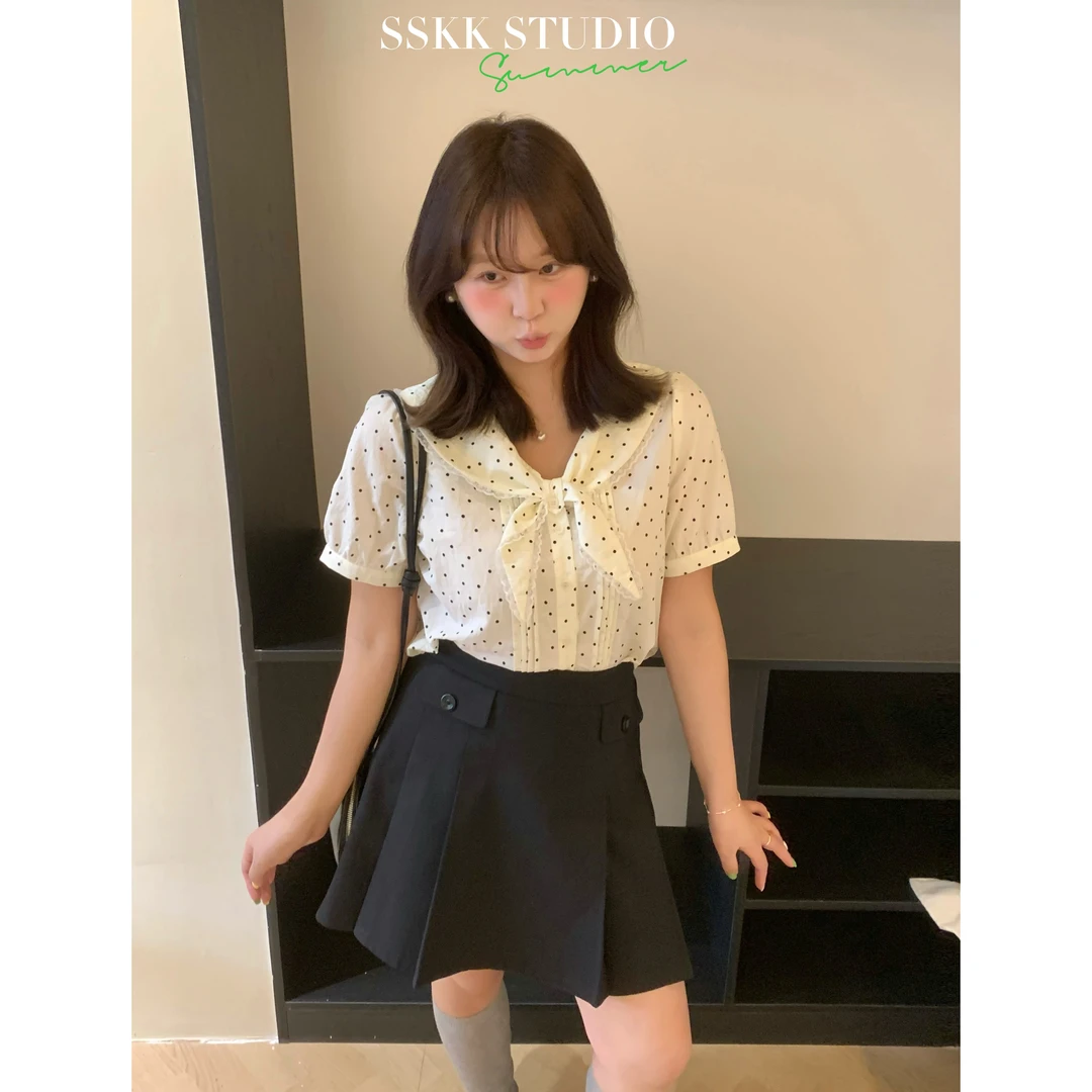 KMZY/KMZY山_山【初夏风铃】微胖女装韩版气质减龄娃娃领波点衬衫