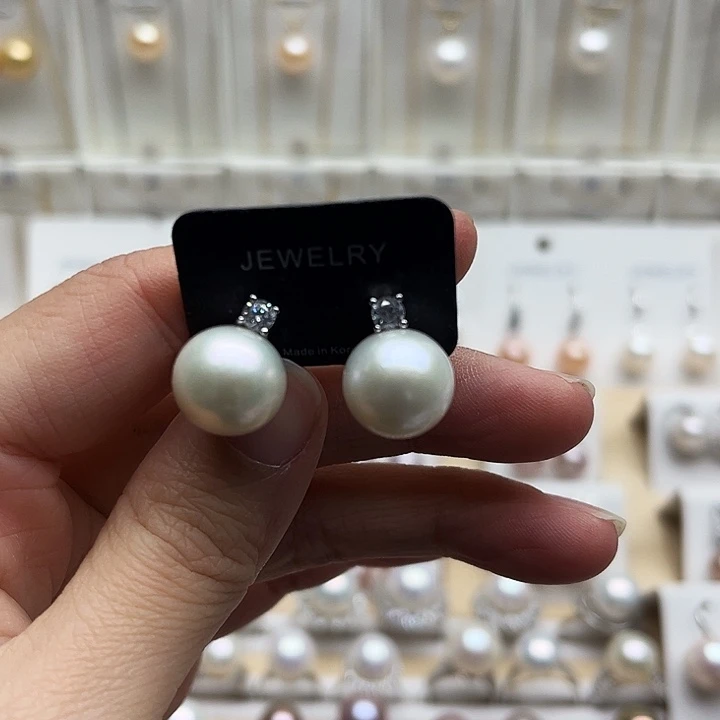 淡水珍珠耳饰银S925镶嵌12.2