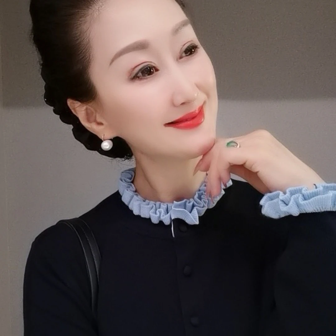 MZ.“兰爵专属”木耳领针织衫外搭长袖气质百搭纯色圆领毛衣NS3392